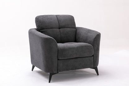 39" Gray Woven Fabric Chair - Tufted Cushion, Black Metal Legs