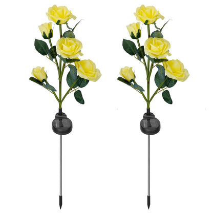 2Pcs Solar Powered Rose Flower LED Pathway Lights - Water Resistant