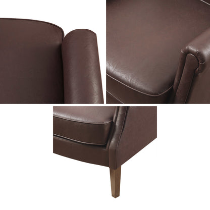 Faux Leather Accent Arm Chair - Solid Wood Frame & Pecan Finish