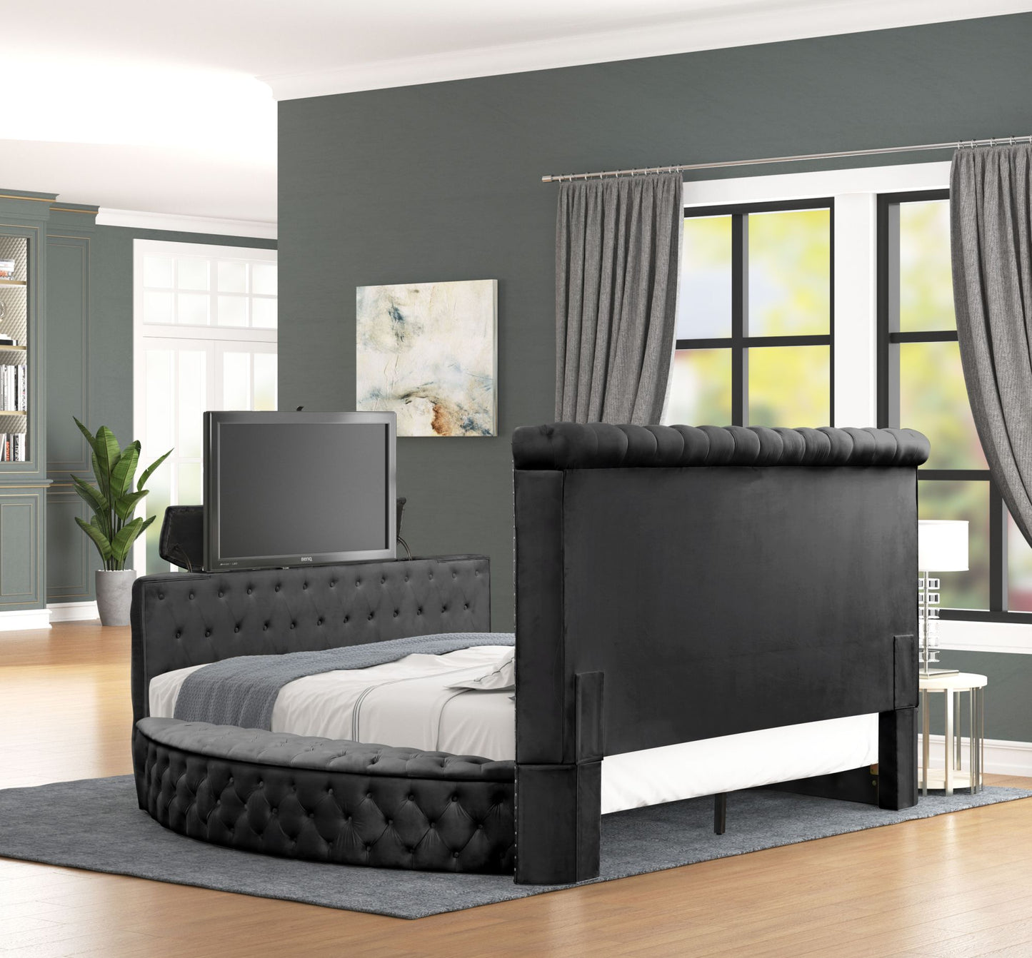 Maya Crystal Tufted King 4 Pc Vanity Bedroom Set - Wood, Black