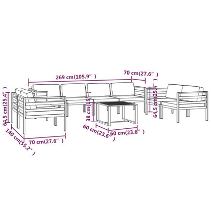 9-Piece Patio Lounge Set with Cushions - Aluminum Anthracite