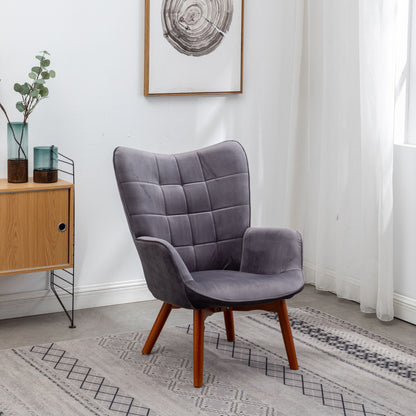 Silky Velvet Tufted Accent Chair with Ottoman - Gray