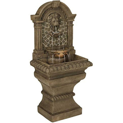 3-Tiered Wall Water Fountain with Royal Lions Head & LED Light - 51" High for Garden, Patio, Backyard, Deck