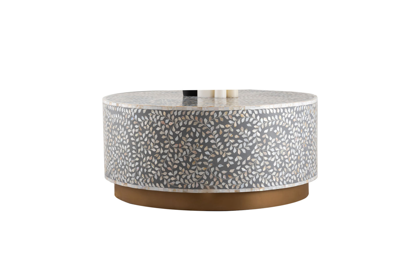 Luxe Gray Circular Coffee Table - Modern Elegance with Gold Base