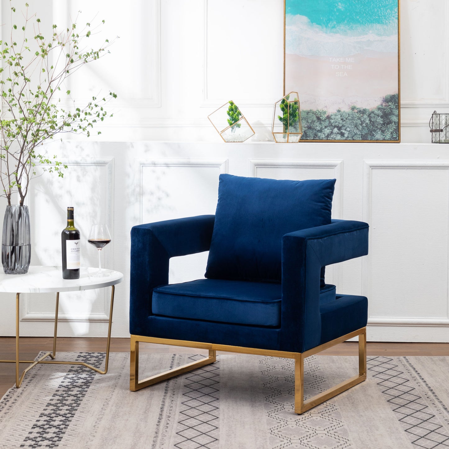 Contemporary Upholstered Accent Arm Chair in Blue