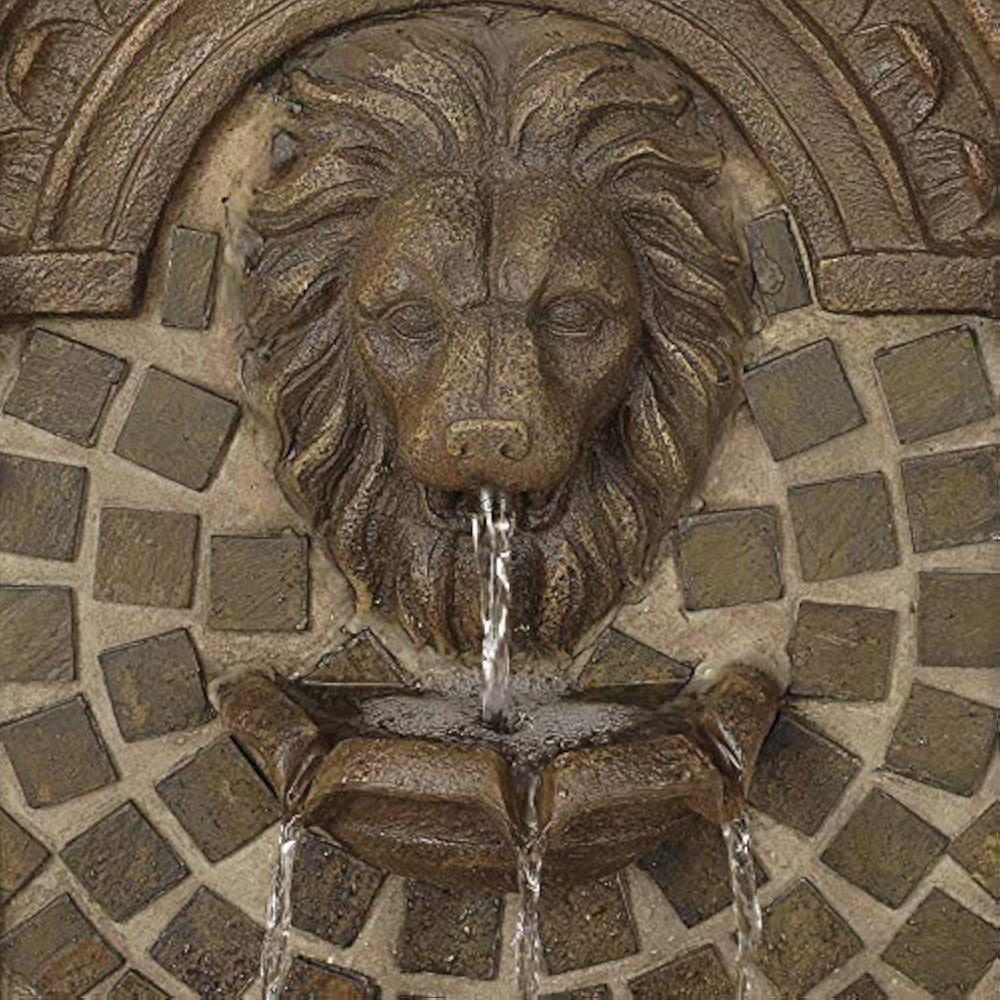 3-Tiered Wall Water Fountain with Royal Lions Head & LED Light - 51" High for Garden, Patio, Backyard, Deck