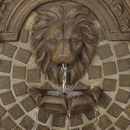 3-Tiered Wall Water Fountain with Royal Lions Head & LED Light - 51" High for Garden, Patio, Backyard, Deck