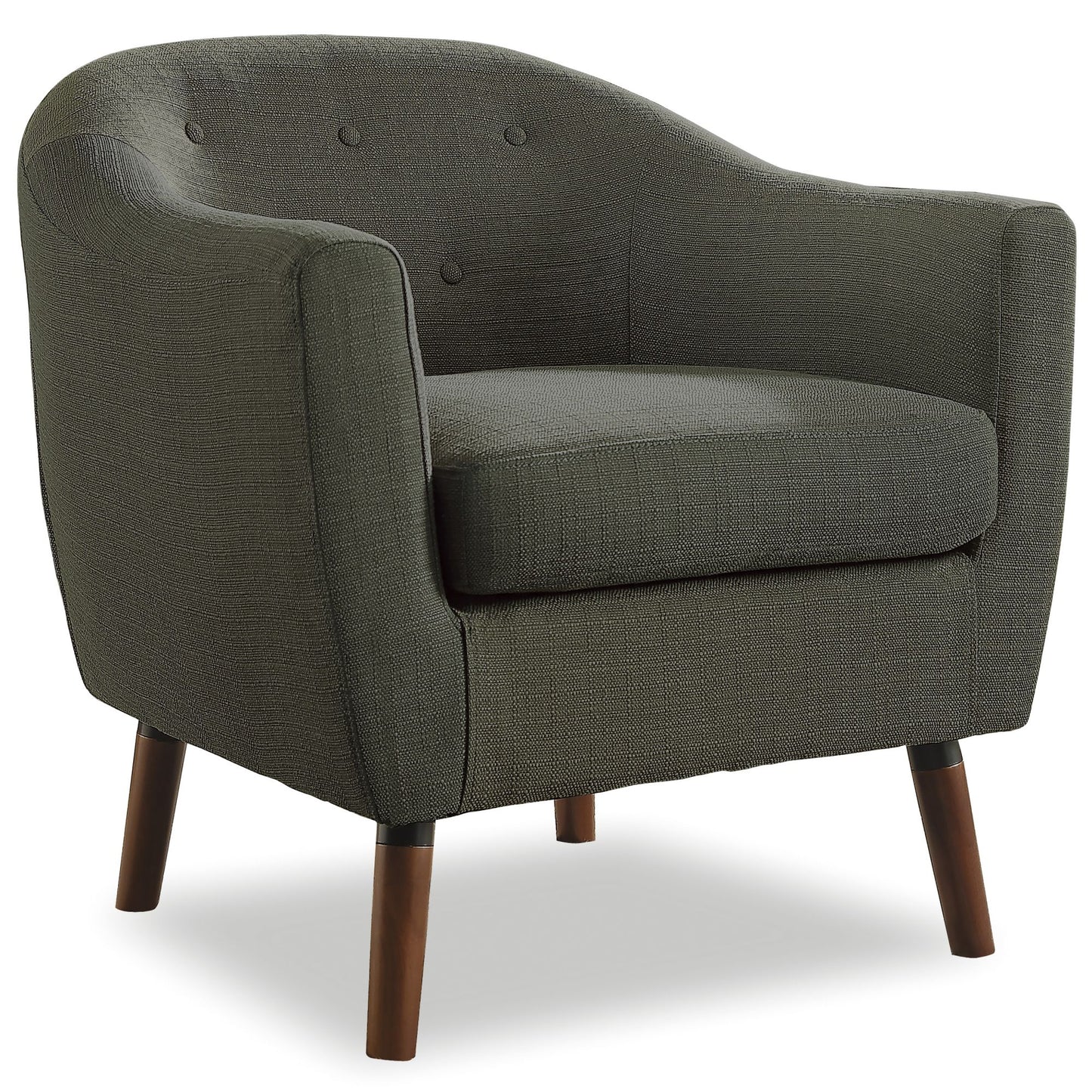 Gray Fabric Upholstered Accent Chair - Button Tufted with Espresso Finish Legs