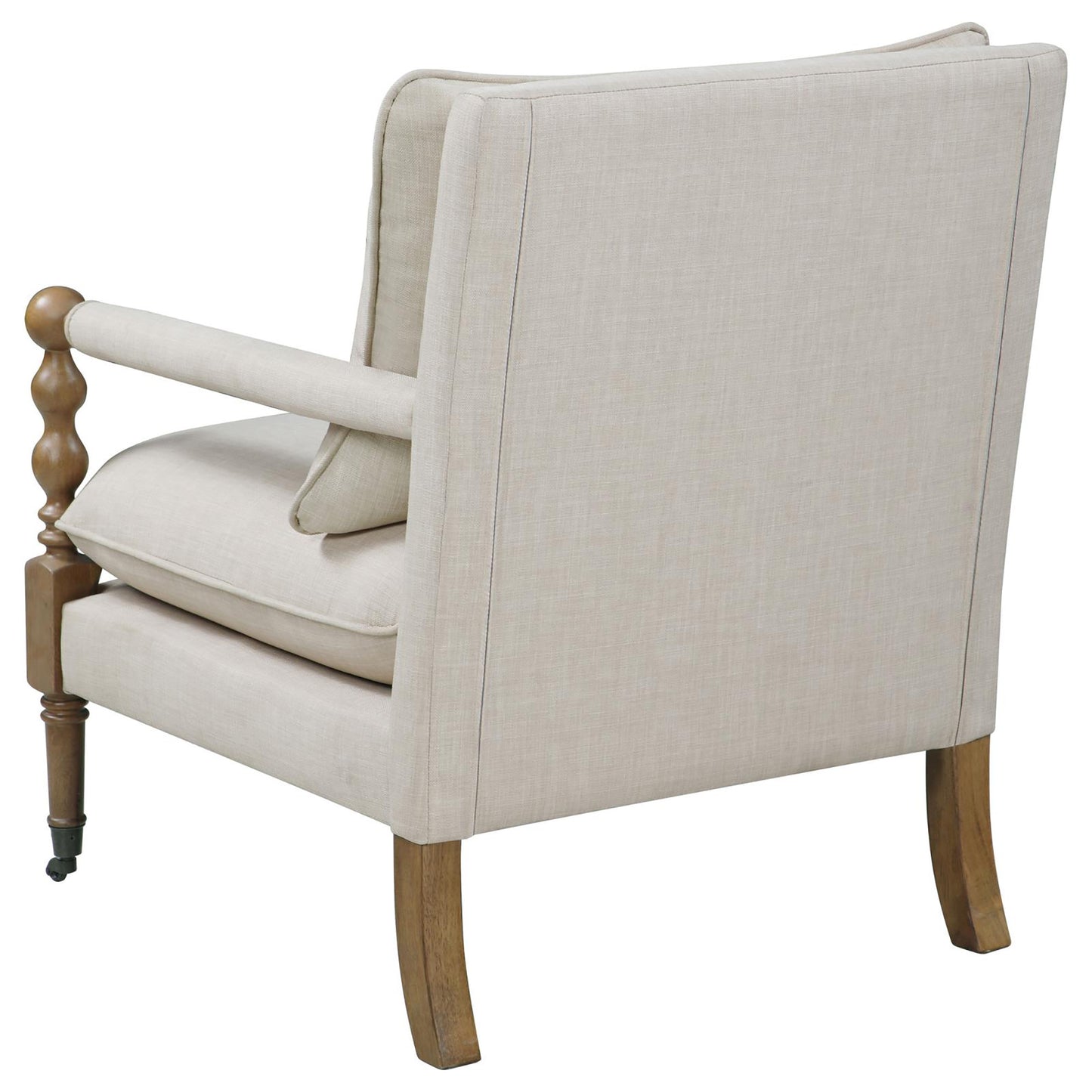 Beige Wooden Accent Chair with Turned Legs - Elegant & Mobile Design