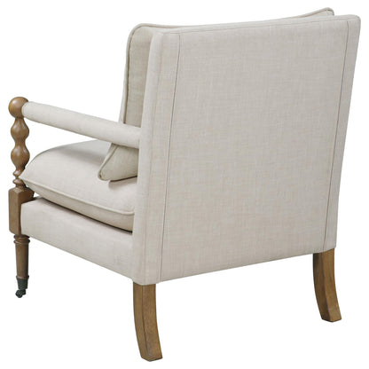 Beige Wooden Accent Chair with Turned Legs - Elegant & Mobile Design