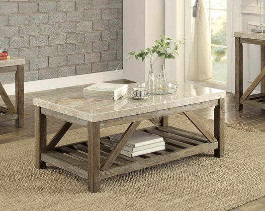 Industrial Style Cocktail Table with Marble Top - Creamy White