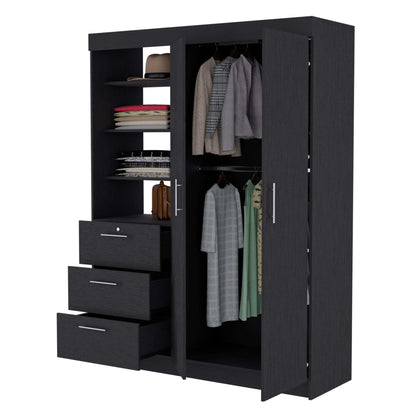 3-Drawer Armoire Black | Ample Storage with Shelves & Hangers