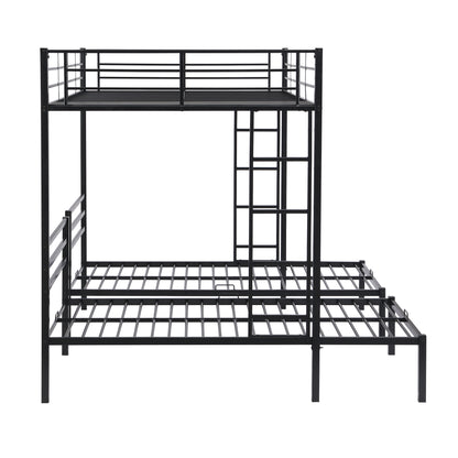 Full over Twin & Twin Size Bunk Metal Bed with Built-in Shelf