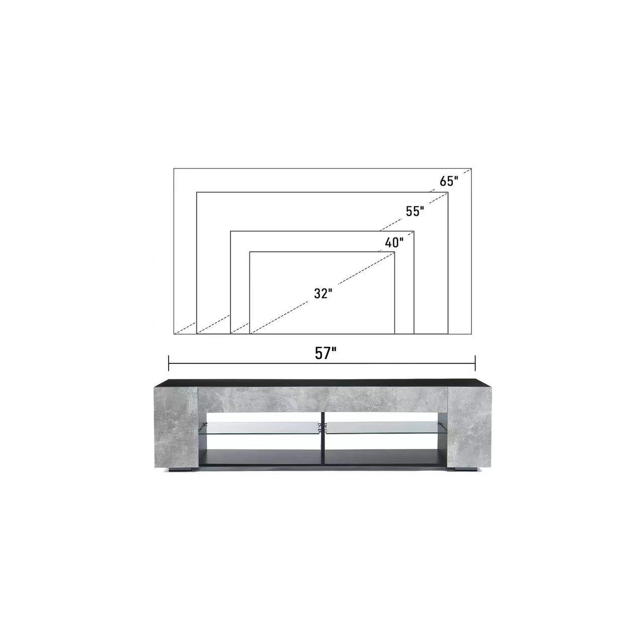 Modern Low Profile TV Stand for 32-60 Inch TVs - Black + Stone Grey with LED Lights