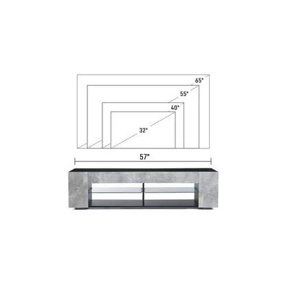 Modern Low Profile TV Stand for 32-60 Inch TVs - Black + Stone Grey with LED Lights