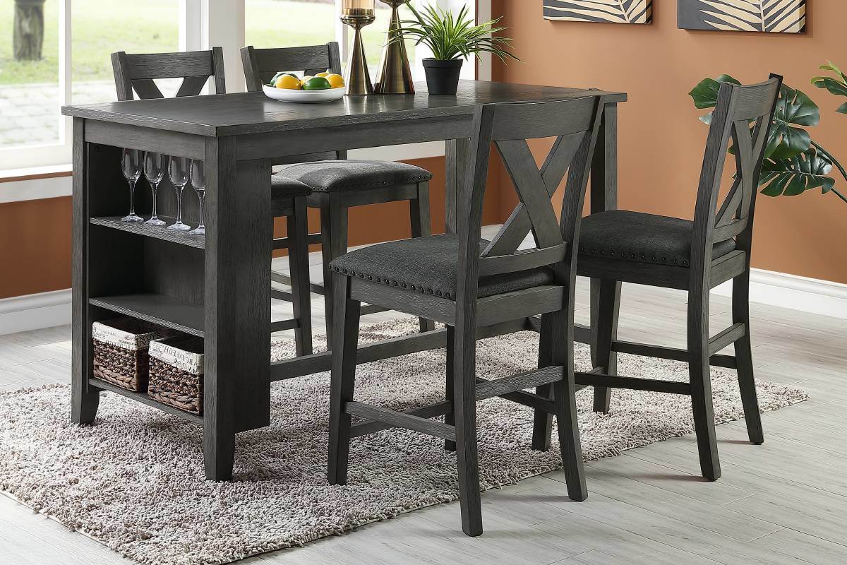 5pc Counter Height Dining Table Set with Storage - Modern Gray Wash