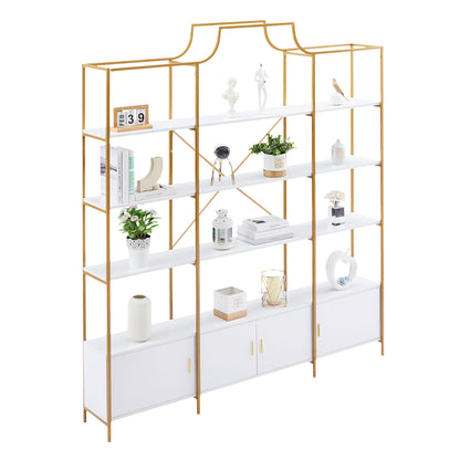 78-Inch 4-Tier Bookcase with Storage Cabinet - Gold Frame