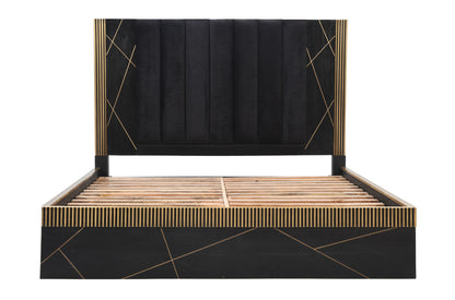 Allure Modern Style King Bed - Mango Wood with Brass Metal Finish