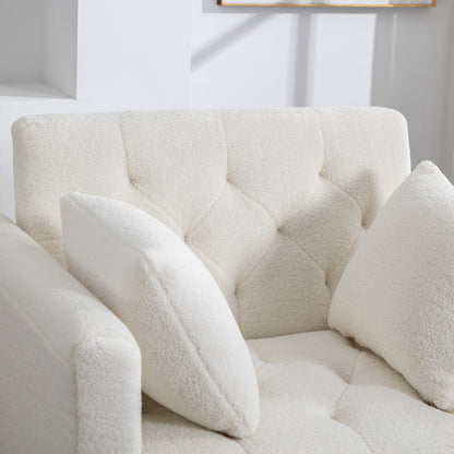 Wide Modern Accent Chair with Adjustable Backrest - Ivory Tufted Chaise Lounge & Ottoman