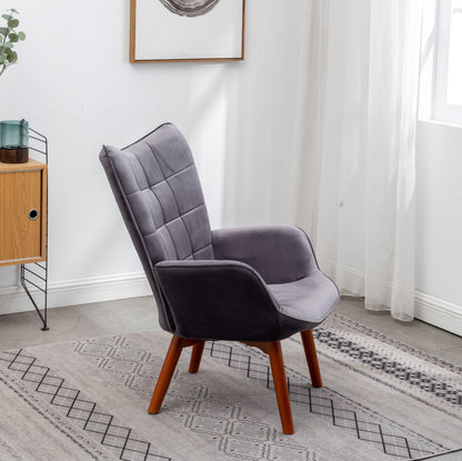 Silky Velvet Tufted Accent Chair with Ottoman - Gray