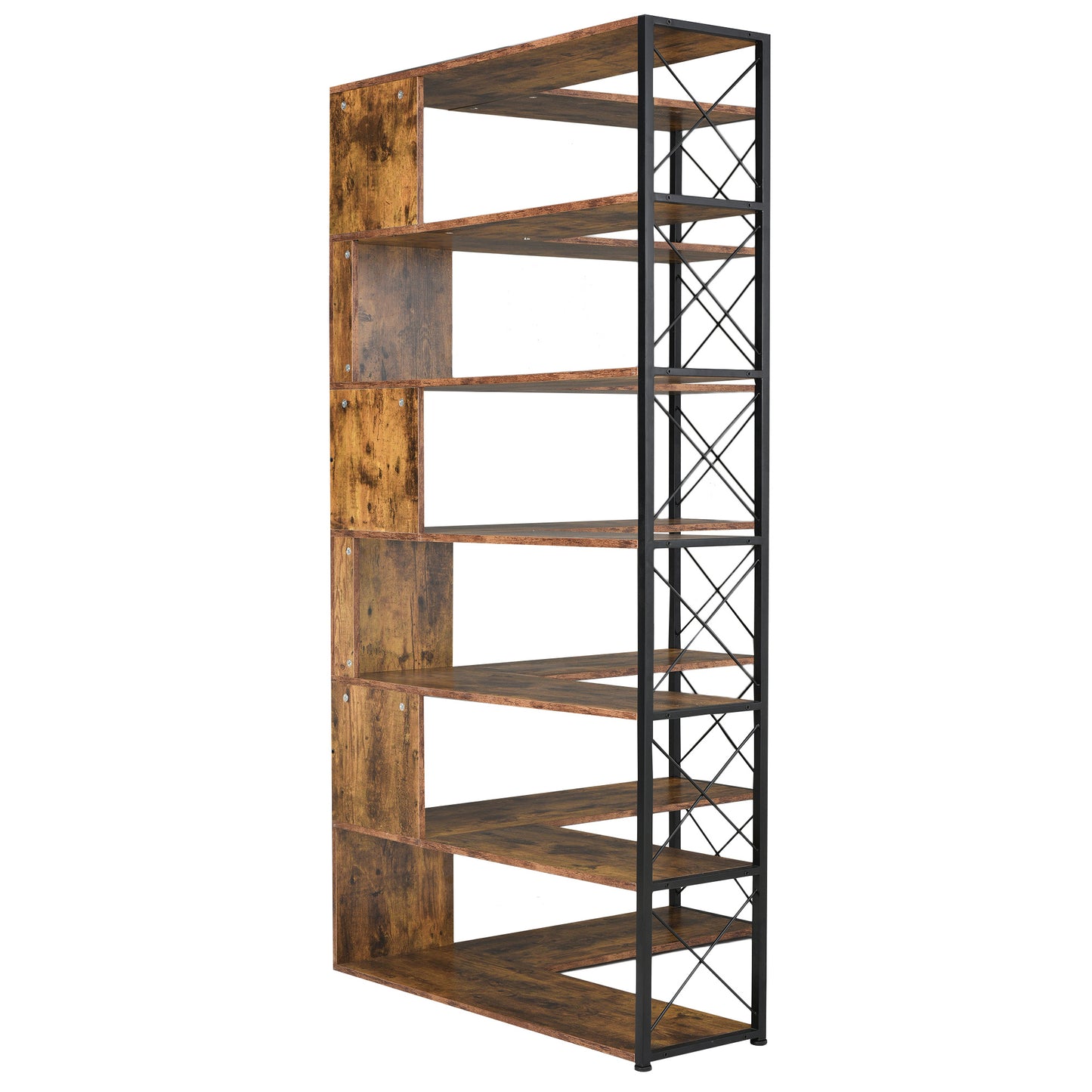 7-Tier L-Shaped Corner Bookcase - Industrial Style Home Office Bookshelf