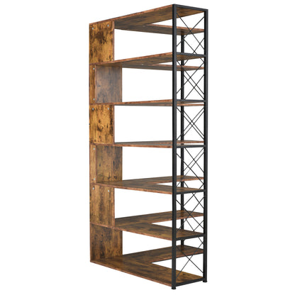 7-Tier L-Shaped Corner Bookcase - Industrial Style Home Office Bookshelf