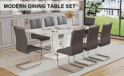 Modern Minimalist White Rectangular Dining Table and Chair Set