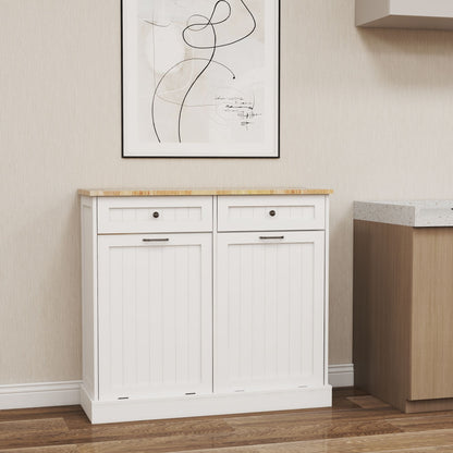 Kitchen Trash Cabinet with Tilt-Out Design - White, Two Drawers & Two Compartments