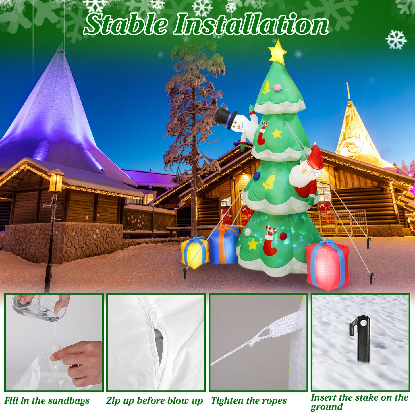 6.89FT Christmas Inflatable Outdoor Decoration with Christmas Tree, Gift Box, and Santa Claus