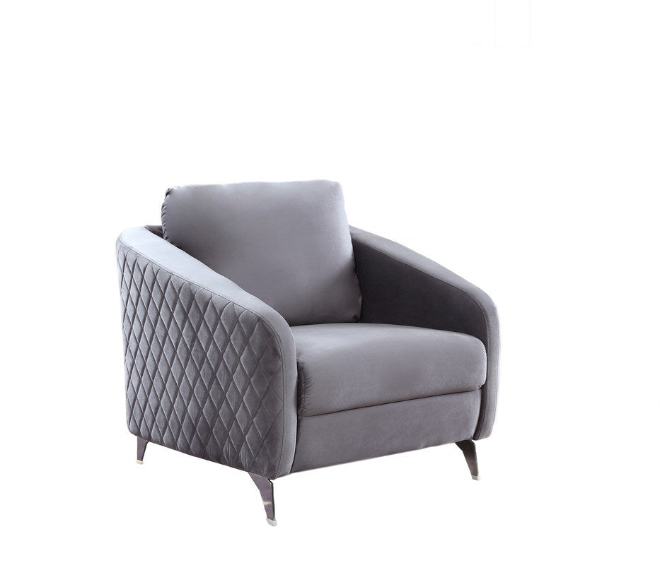 36" Gray Velvet Modern Chic Accent Armchair | Diamond Stitching