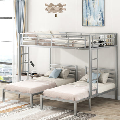 Full over Twin & Twin Size Bunk Metal Bed with Built-in Shelf