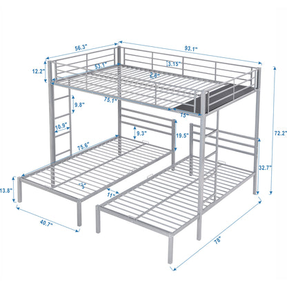 Full over Twin & Twin Size Bunk Metal Bed with Built-in Shelf