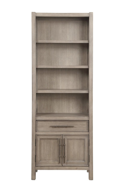 Oak Finish Bookcase Pier Cabinet - Three shelves, Two doors, One drawer