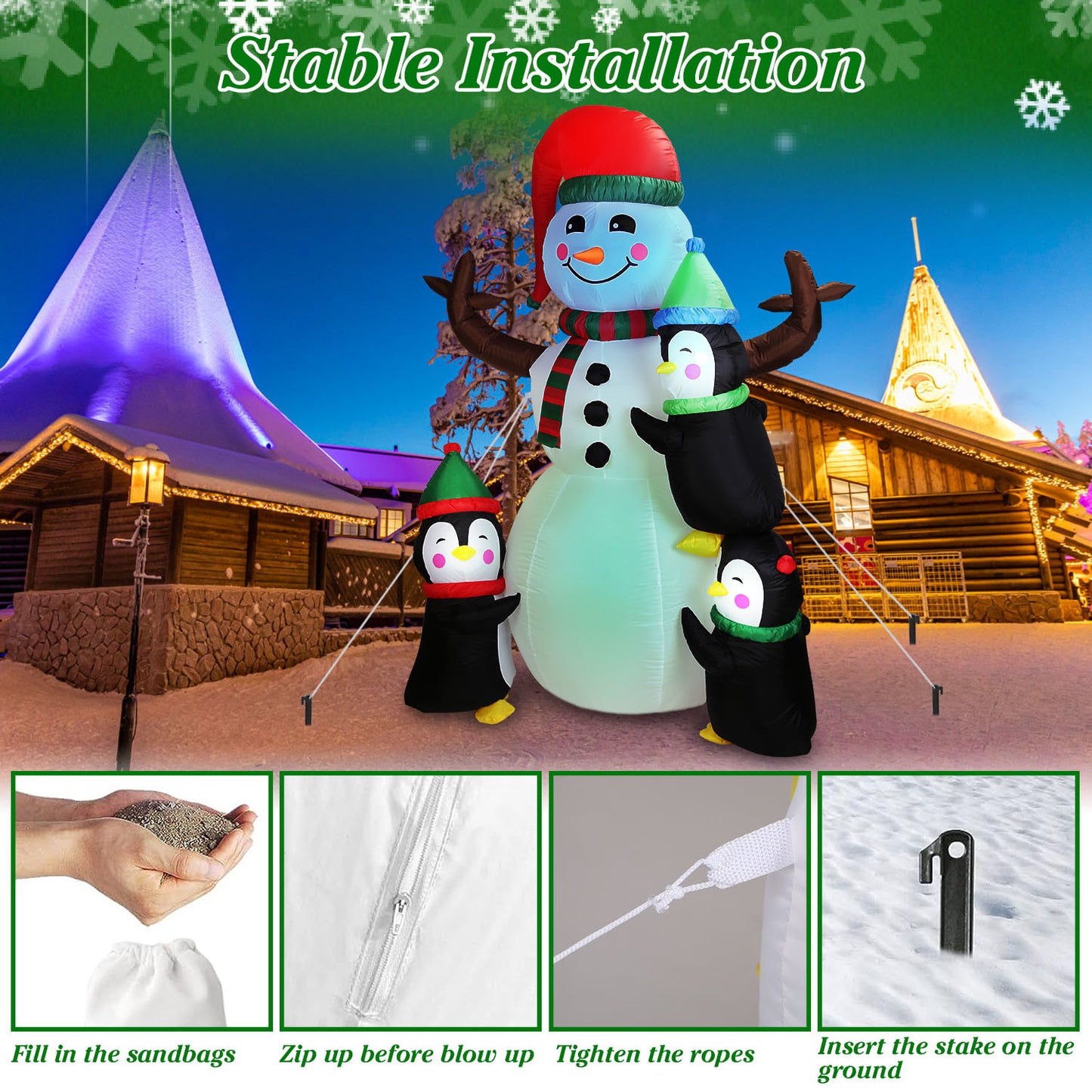 5.9FT Christmas Inflatable Outdoor Snowman & Penguin Decoration - LED Light Blow Up Yard Decor with Built-in Air Blower