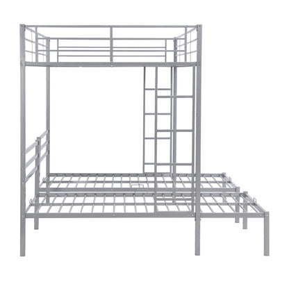 Full over Twin & Twin Size Bunk Metal Bed with Built-in Shelf