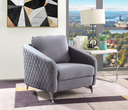 36" Gray Velvet Modern Chic Accent Armchair | Diamond Stitching