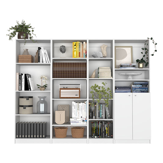 2-Door Bookcase with Varied Storage Solutions | Chic White Finish