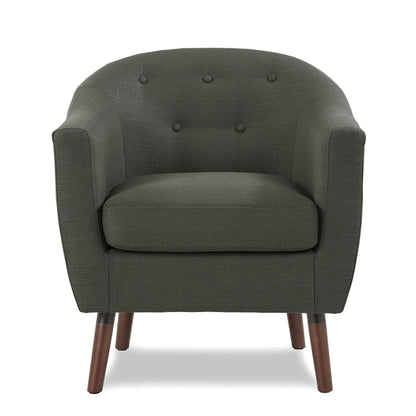 Gray Fabric Upholstered Accent Chair - Button Tufted with Espresso Finish Legs