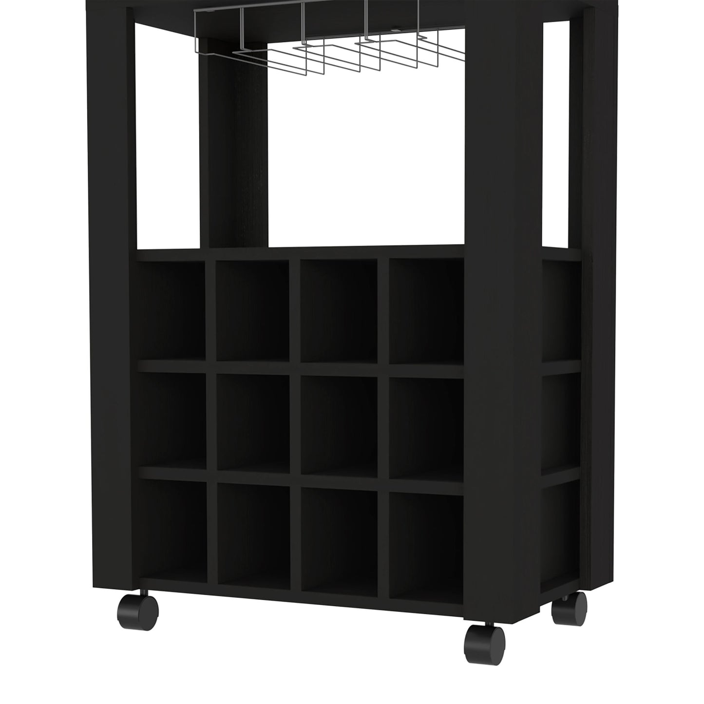 39" H Black Bar-Coffee Cart - Kitchen or Living Room Storage Cabinet