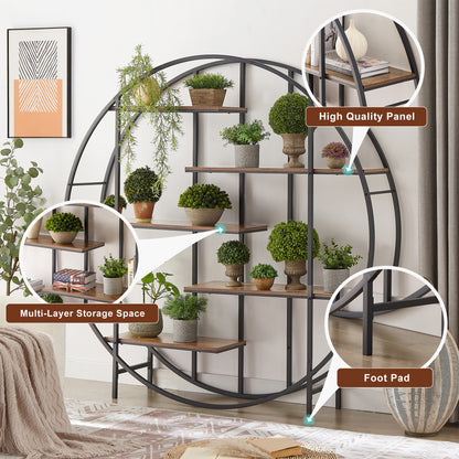 Round 5-Tier Metal Plant Stand & Bookcase Storage Rack