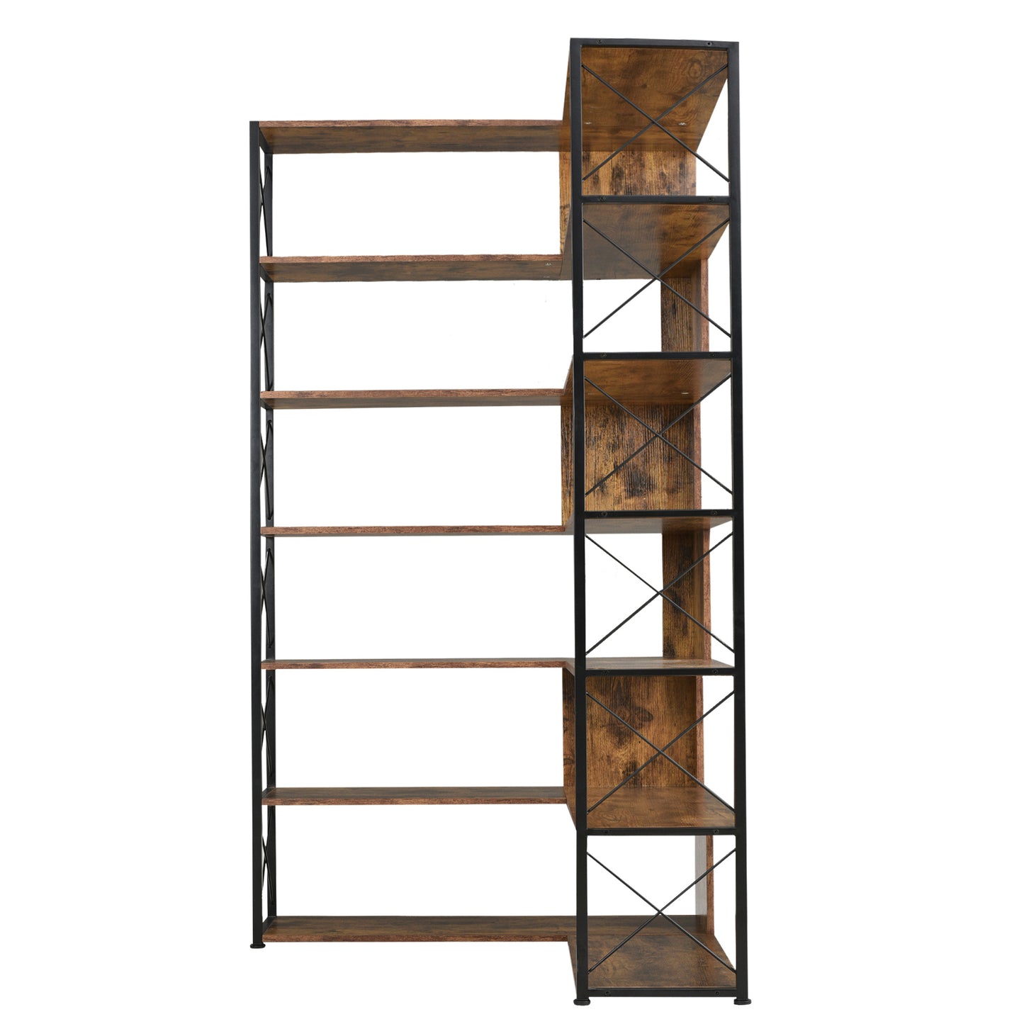 7-Tier L-Shaped Corner Bookcase - Industrial Style Home Office Bookshelf