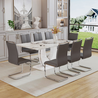 Modern Minimalist White Rectangular Dining Table and Chair Set