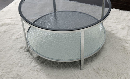 Tempered Gray Glass Round Coffee Table - Silver, Chrome Plated Iron