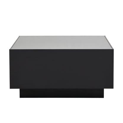 Square High Glossy Coffee Table with 16-Color LED Strip Lights | Black, 27.5" x 27.5"