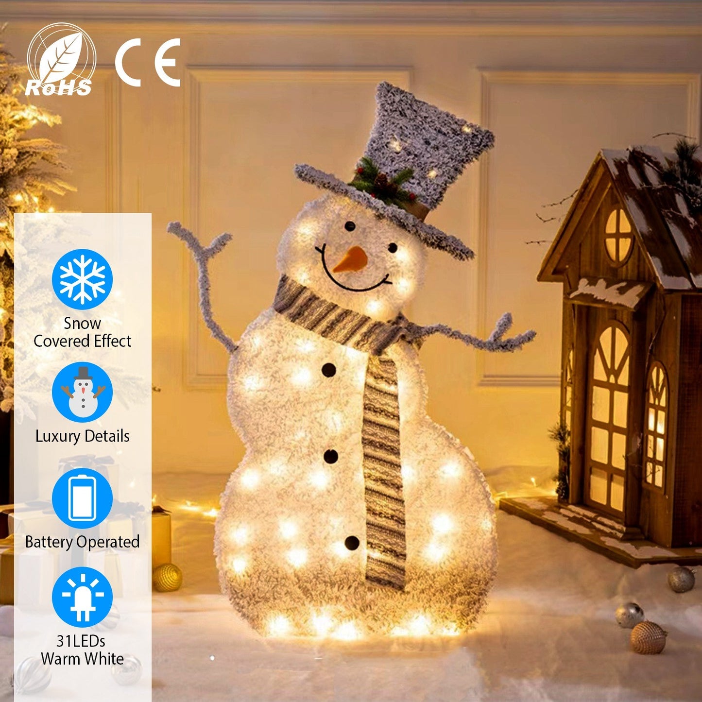 LED Christmas Snowman Decoration Light | Collapsible & Battery Operated