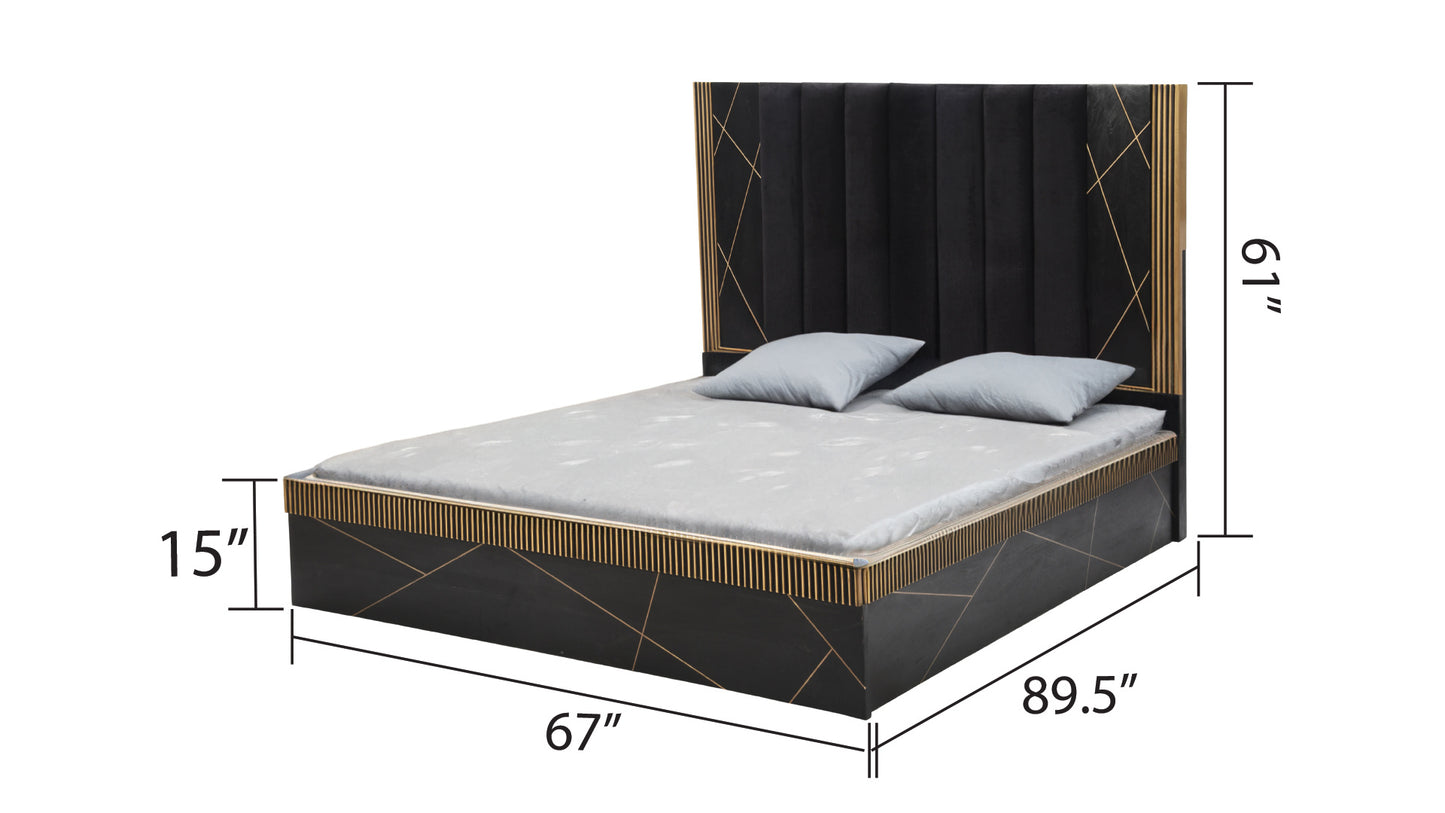 Allure Modern Style Queen Bed - Mango Wood & Brass Metal Finish