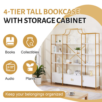 78-Inch 4-Tier Bookcase with Storage Cabinet - Gold Frame