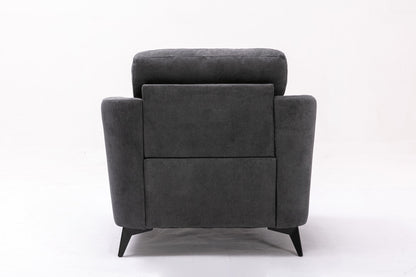 39" Gray Woven Fabric Chair - Tufted Cushion, Black Metal Legs