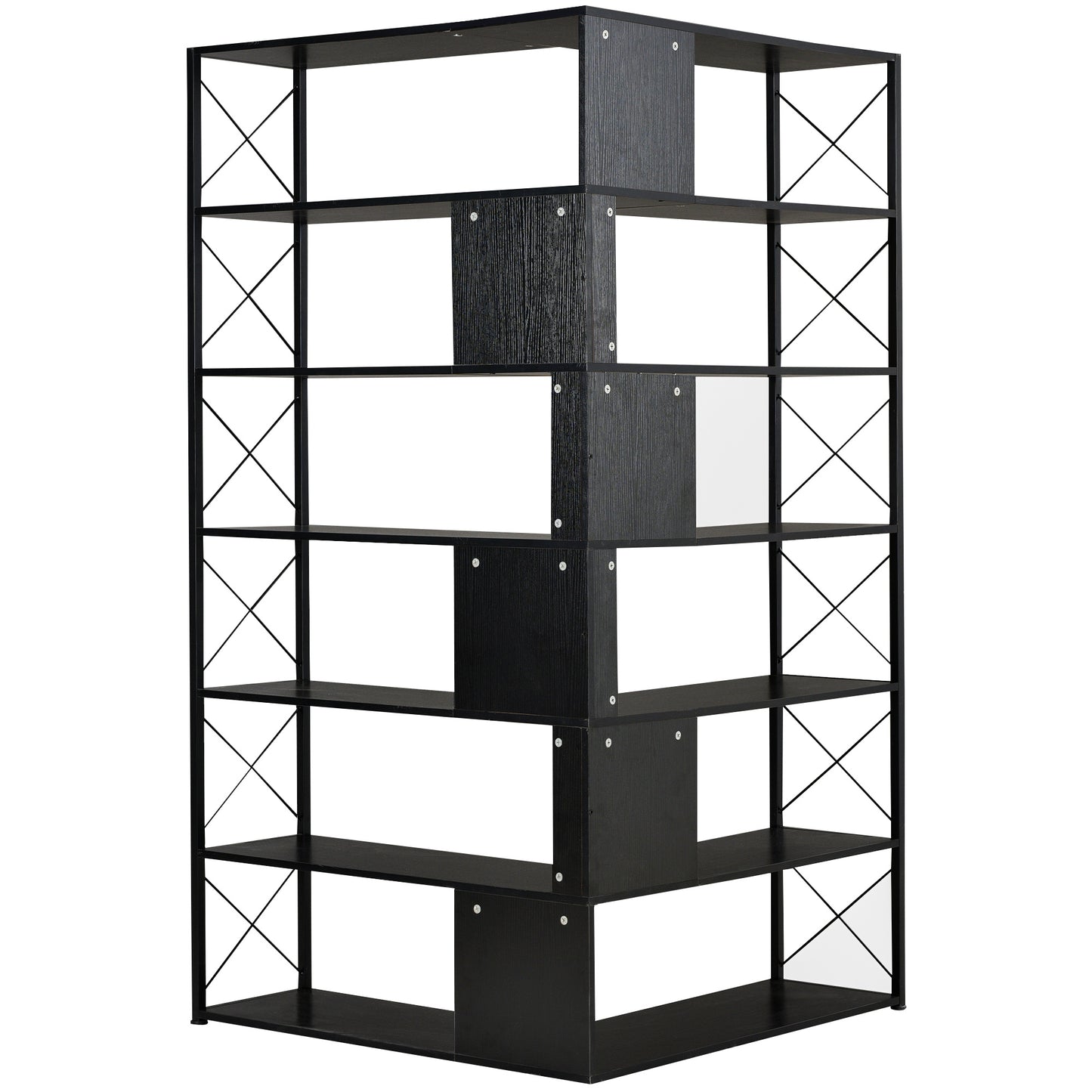 7-Tier L-Shaped Corner Bookcase - Industrial Style Home Office Bookshelf