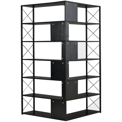 7-Tier L-Shaped Corner Bookcase - Industrial Style Home Office Bookshelf